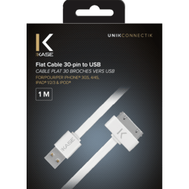 Cable plat 30 broches vers USB (1m) pour Apple, Blanc Lumineux