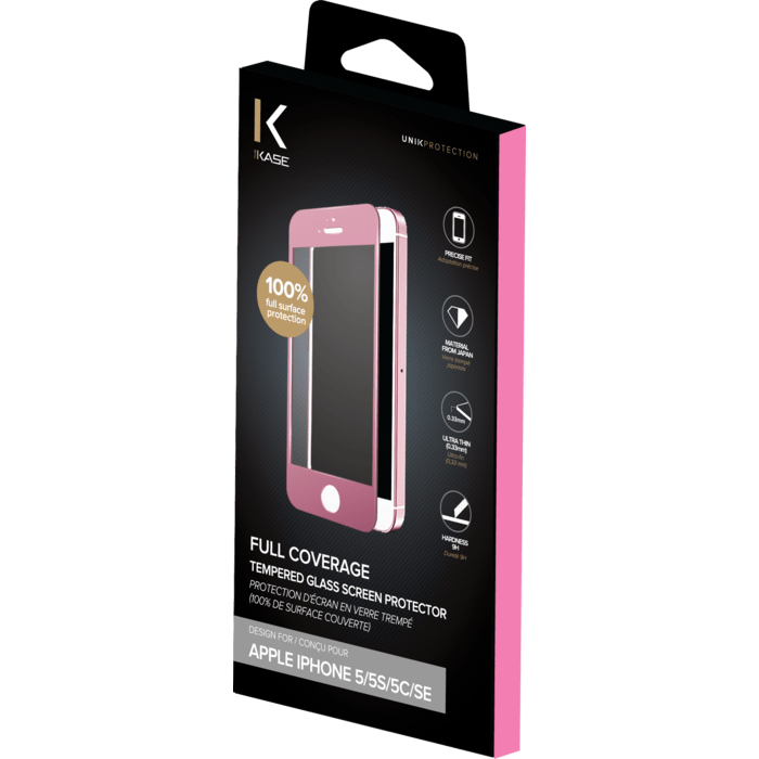 Protection d'écran en verre trempé (100% de surface couverte) pour iPhone 5/5s/SE, Or rose