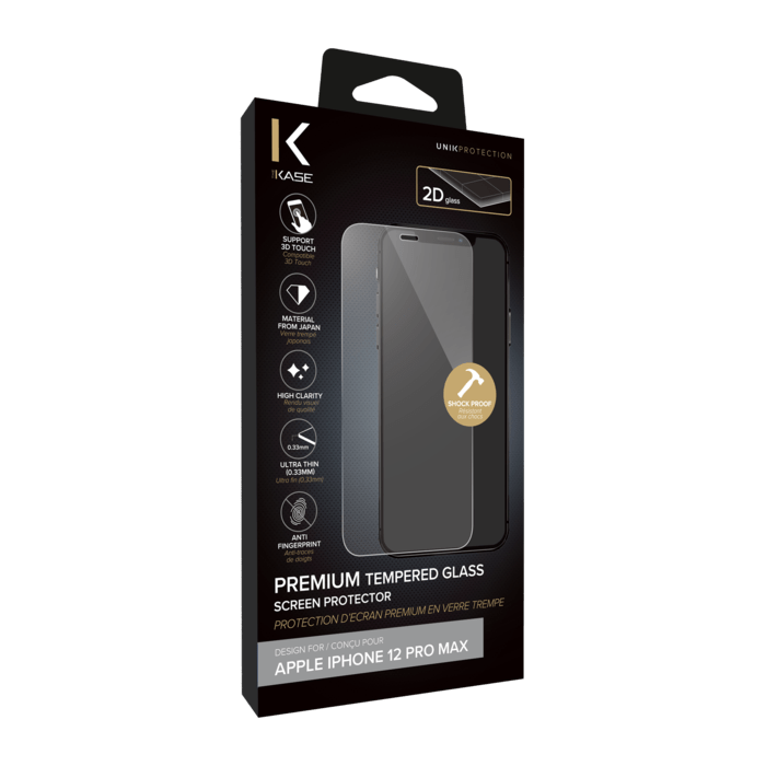 Protection d'&eacute;cran premium en verre tremp&eacute; pour Apple iPhone 12 Pro Max, Transparent