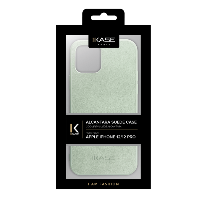 Coque en Su&egrave;de Alcantara pour Apple iPhone 12/12 Pro, Vert Avocat