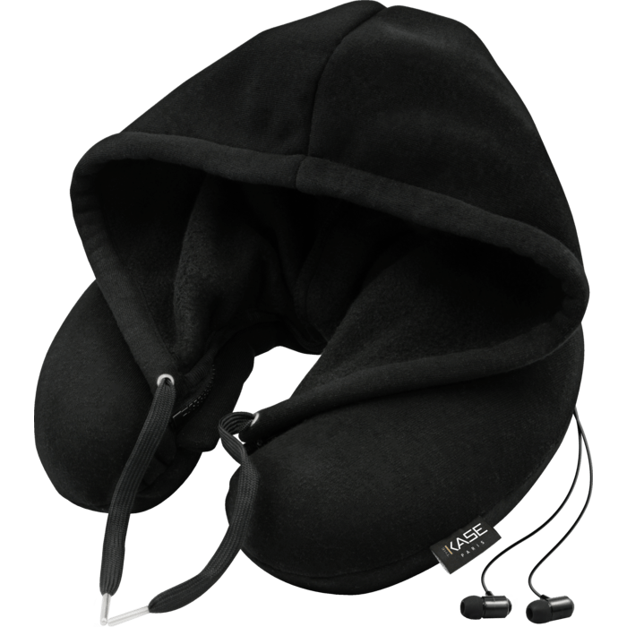 Hoodie Coussin de voyage avec des écouteurs bluetooth intégrés, Noir