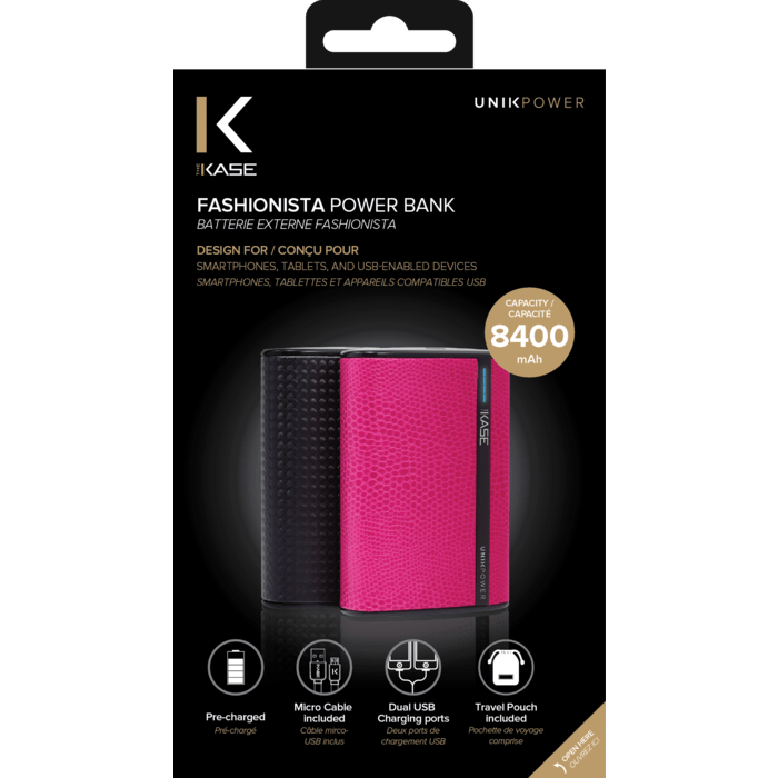 Batterie Externe Fashionista, 8400 mAh, Noir Graphite