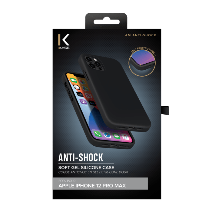 (O) Coque antichoc en gel de silicone doux pour Apple iPhone 12 Pro Max, Noir Satin