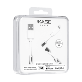 Câble Lightning certifié MFi Apple Charge Speed 3A charge/ sync (3M), Blanc Lumineux