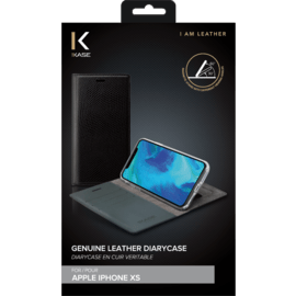 Diarycase Coque clapet en cuir véritable avec support aimanté pour Apple iPhone X/XS, Noir Lézard