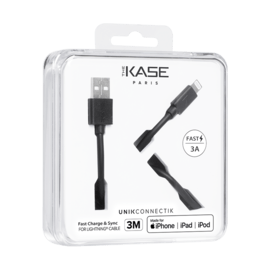 Câble Lightning certifié MFi Apple Charge Speed 3A charge/ sync (3M), Noir de jais