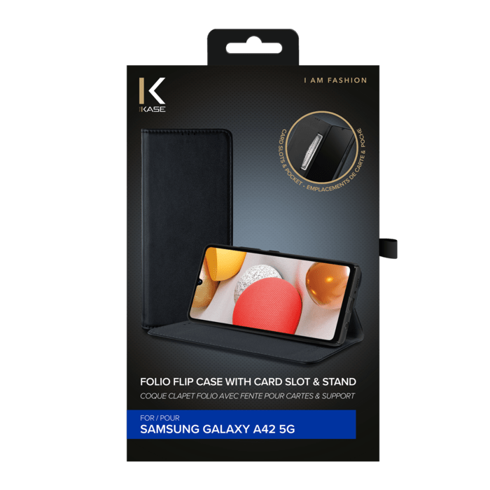 Coque clapet folio avec fente pour cartes & support pour Samsung Galaxy A42 5G , Noir