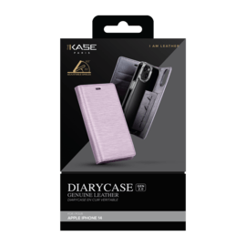Diarycase 2.0 Coque clapet en cuir véritable avec support aimanté pour Apple iPhone 14, Mauve Lilas