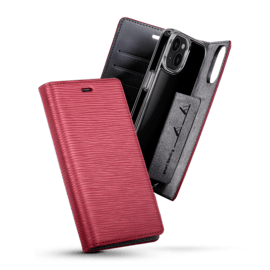 Diarycase 2.0 Coque clapet en cuir v&eacute;ritable avec support aimant&eacute; pour Apple iPhone 14 Plus, Rouge Bordeaux