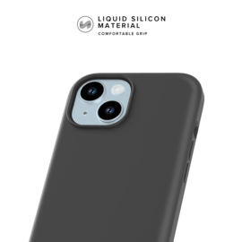 Coque antichoc en gel de silicone doux pour 55% de plastique recyclé Apple iPhone 15, Noir satin