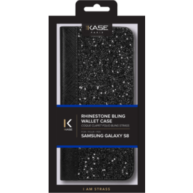 Coque Clapet Bling Strass pour Samsung Galaxy S8, Minuit Noir