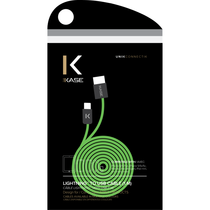 C&acirc;ble Lightning Plat vers USB (1m), Vert Pomme