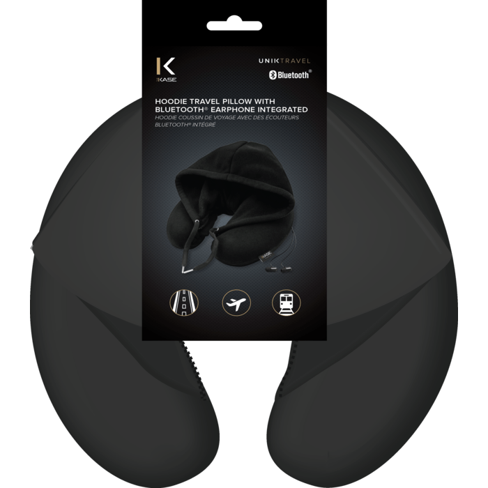 Hoodie Coussin de voyage avec des &eacute;couteurs bluetooth int&eacute;gr&eacute;s, Noir