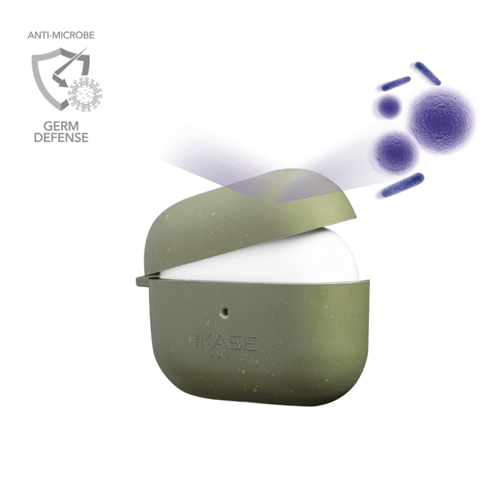 Coque antibact&eacute;rienne vegan bio 100 % z&eacute;ro d&eacute;chet pour Apple AirPods Pro, Vert olive
