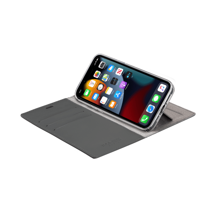 Diarycase 2.0 Coque clapet en cuir v&eacute;ritable avec support aimant&eacute; pour Apple iPhone 13 Pro, Noir Minuit