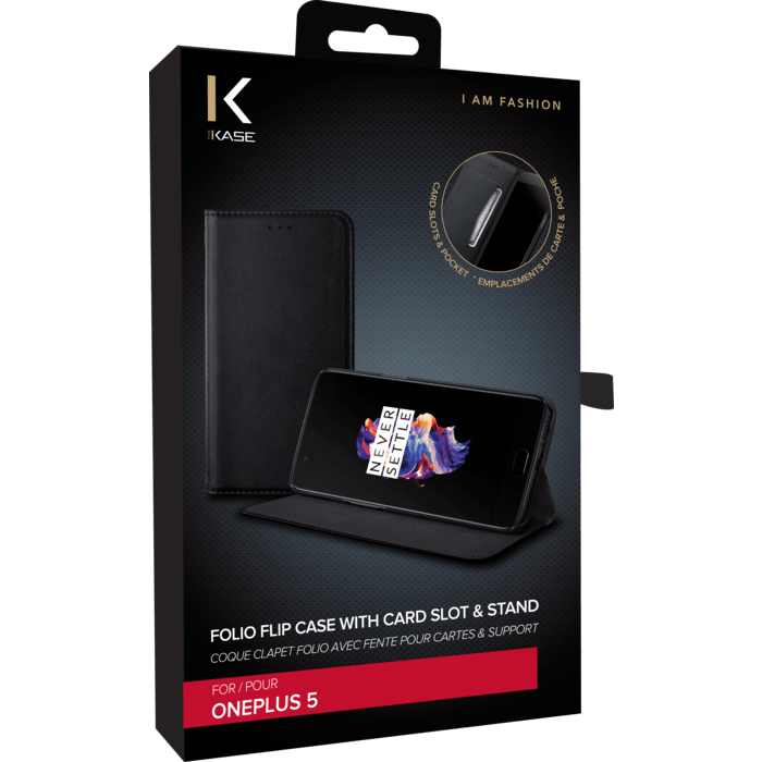 Coque clapet folio avec fente pour cartes & support pour OnePlus 5, Noir