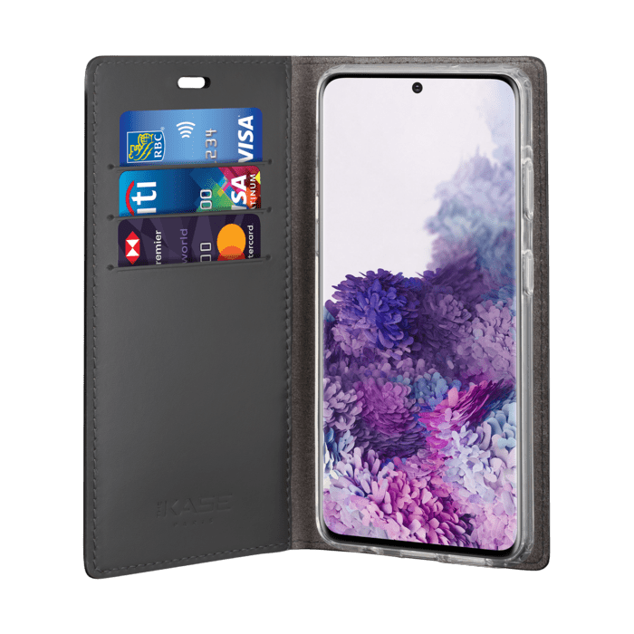 Diarycase 2.0 Coque clapet en cuir v&eacute;ritable avec support aimant&eacute; pour Samsung Galaxy S20, Minuit Noir