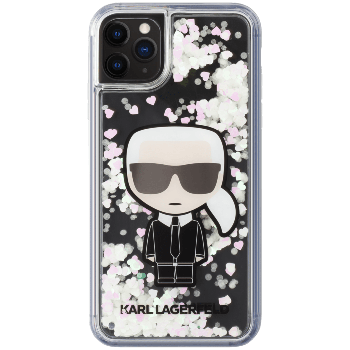 Custodia glitter iridescente Glow In The Dark Karl Lagerfeld per Apple iPhone 11 Pro Max, nera