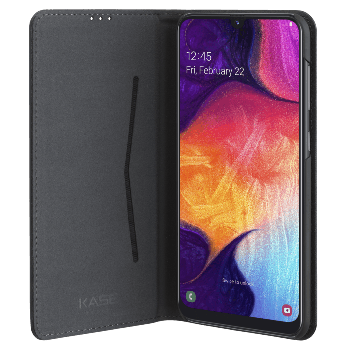 Folio flip case with card slot & stand for Samsung Galaxy A50 2019, Black