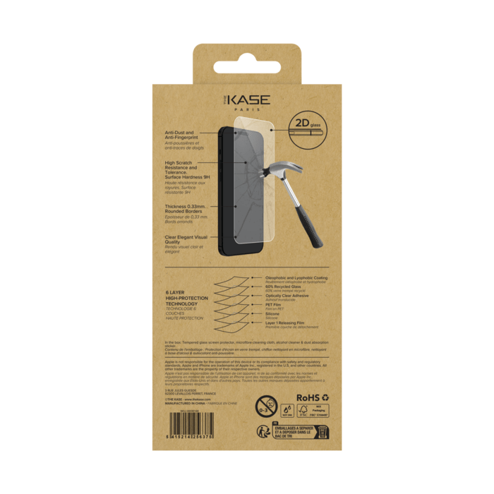 Protecteur d'&eacute;cran en verre tremp&eacute; de qualit&eacute; sup&eacute;rieure (60% verre tremp&eacute; recycl&eacute;) pour Apple iPhone 15, Transparent