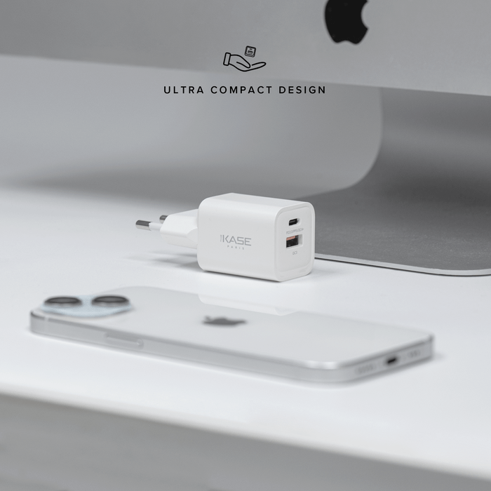 Chargeur Mural Double Port Supreme Power GaN Fabriqu&eacute; Avec du 100% Plastique Recycl&eacute; - 33 W (PPS), Blanc