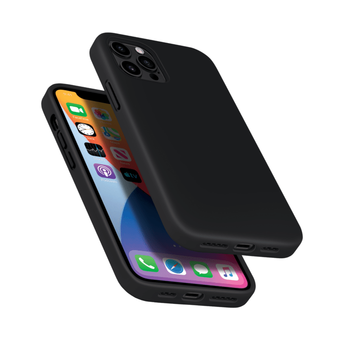 (O) Coque antichoc en gel de silicone doux pour Apple iPhone 12/12 Pro, Noir satin