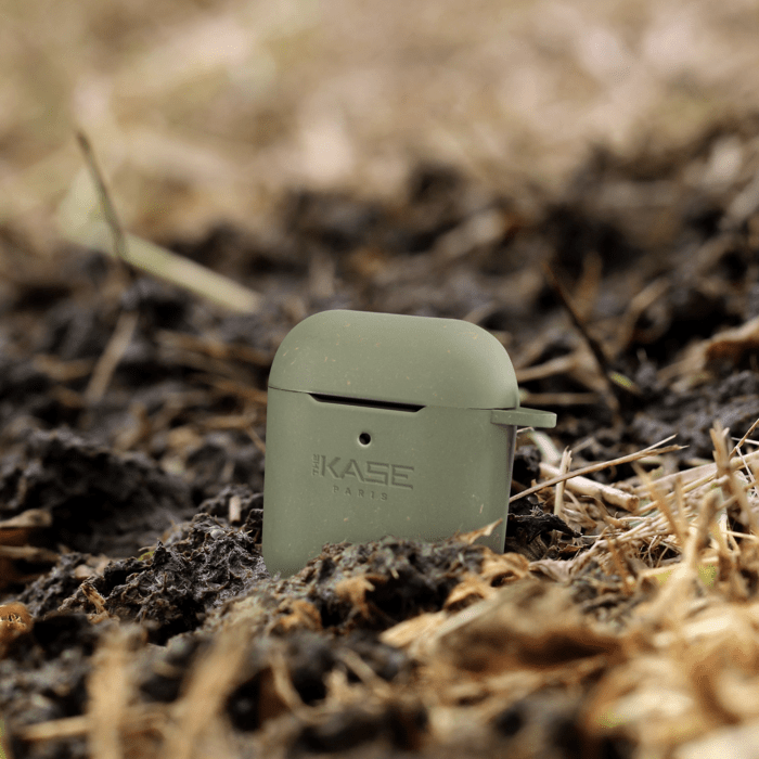 Coque antibact&eacute;rienne vegan bio 100 % z&eacute;ro d&eacute;chet pour Apple AirPods, Vert olive