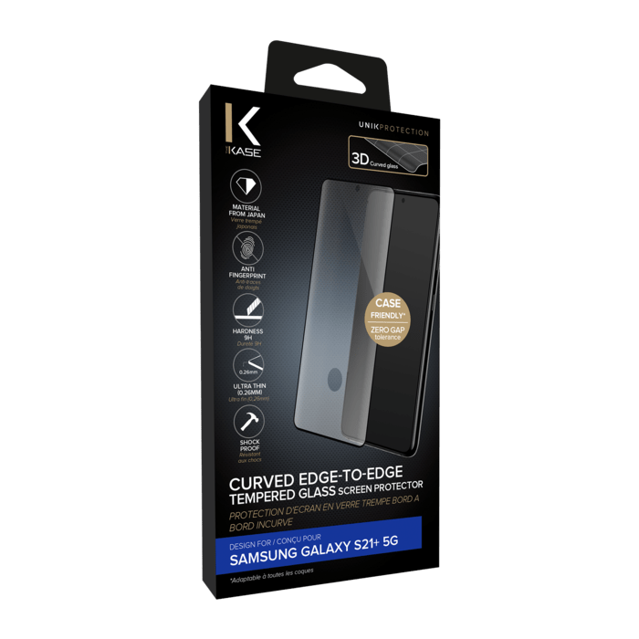 Protection d'&eacute;cran en verre tremp&eacute; incurv&eacute; bord &agrave; bord pour Samsung Galaxy S21+ 5G, noir