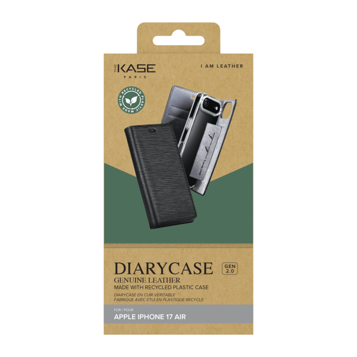 Diarycase 2.0 Coque clapet en cuir v&eacute;ritable avec support aimant&eacute; et fabriqu&eacute; avec un &eacute;tui en plastique recycl&eacute; pour Apple iPhone Air, Noir Minuit