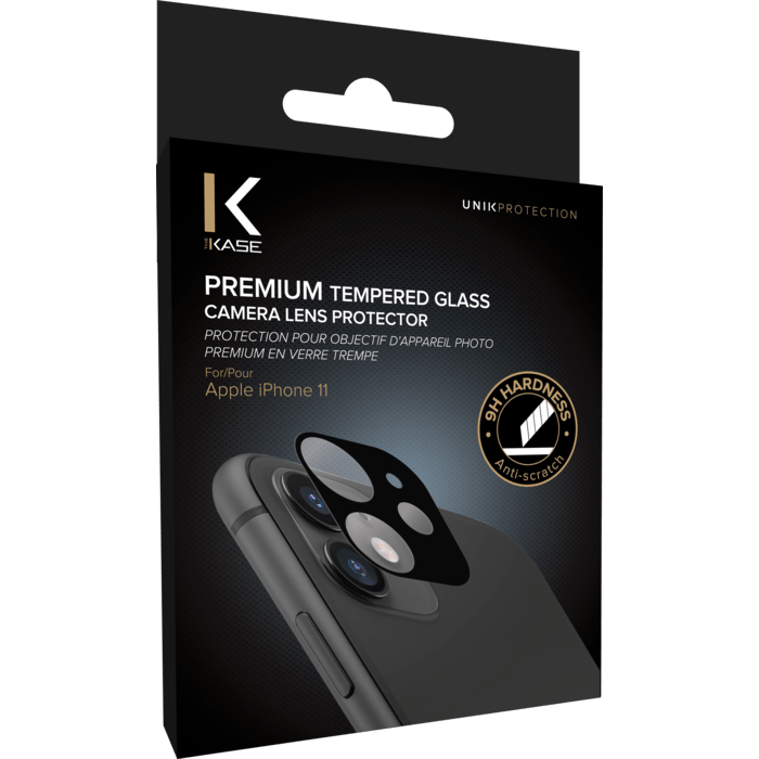 (O) Protection pour objectif d'appareil photo premium en verre tremp&eacute; Apple iPhone 11, Noir