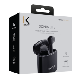 &Eacute;couteurs sans fil Sonik Lite On-Ear avec bo&icirc;tier de chargement, Noir de jais