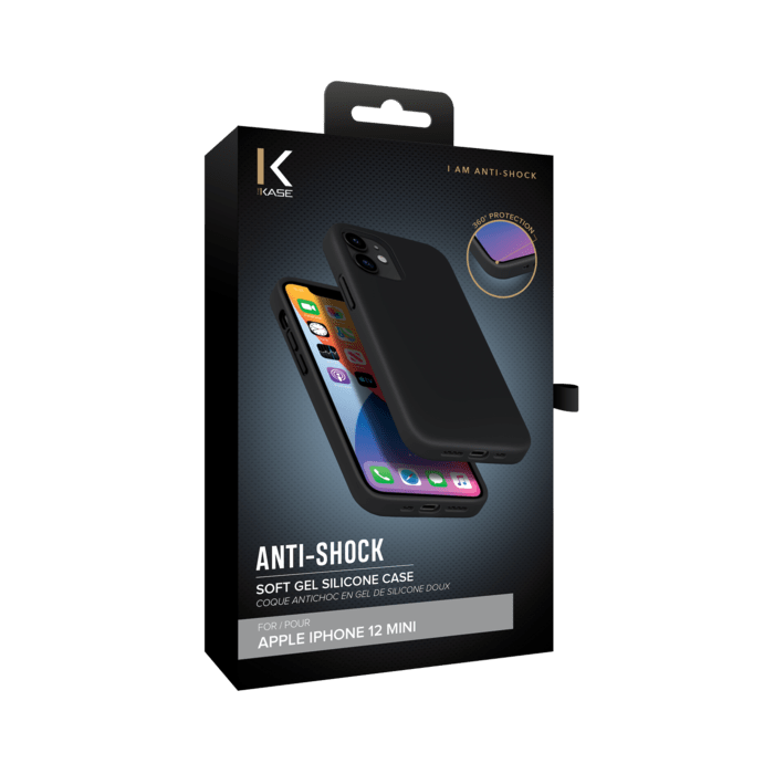 (O) Coque antichoc en gel de silicone doux pour Apple iPhone 12 mini, Noir satin
