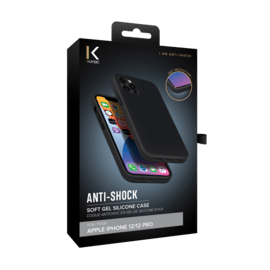 (O) Coque antichoc en gel de silicone doux pour Apple iPhone 12/12 Pro, Noir satin