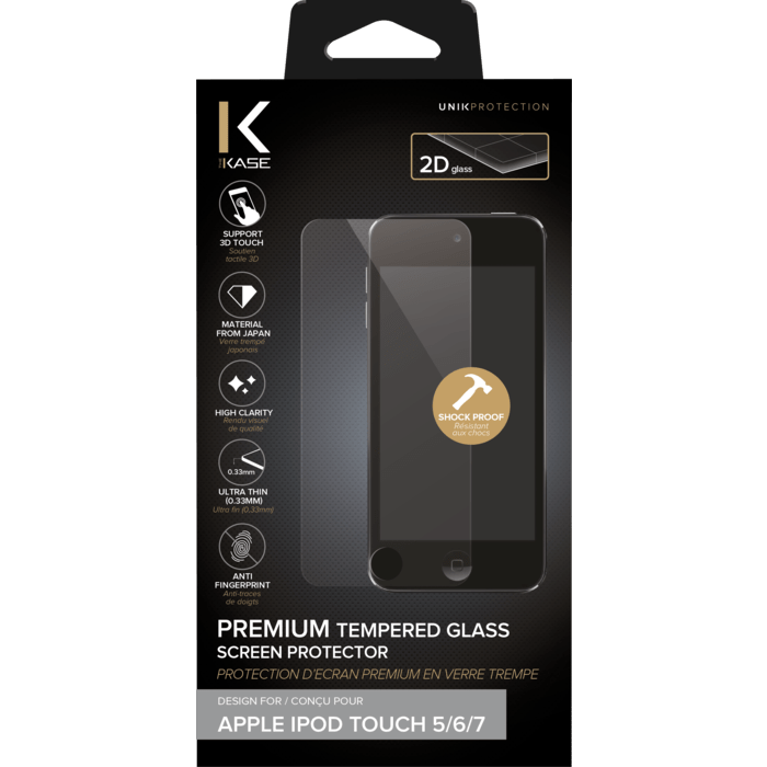Protection d'&eacute;cran premium en verre tremp&eacute; pour Apple iPod Touch 5/6/7, Transparent