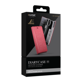 Diarycase 2.0 Coque clapet en cuir véritable avec support aimanté pour Apple iPhone 14 Plus, Rouge Bordeaux