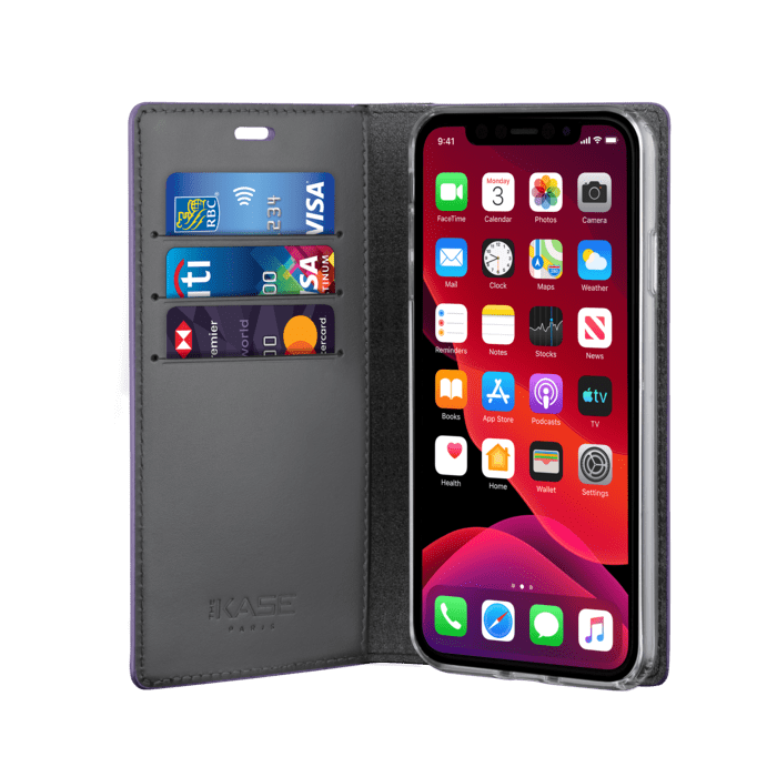 Diarycase 2.0 Etui &agrave; rabat en cuir v&eacute;ritable avec support magn&eacute;tique pour Apple iPhone 11, Violet Lilas