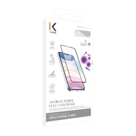 Protection d&rsquo;&eacute;cran antibact&eacute;rienne en verre tremp&eacute; ultra-r&eacute;sistant (100% de surface couverte) pour Apple iPhone 13 mini, Noir