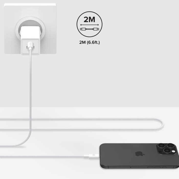 C&acirc;ble FAST CHARGE/SYNC USB-C vers Lightning &agrave; double tresse (1.2M), Blanc