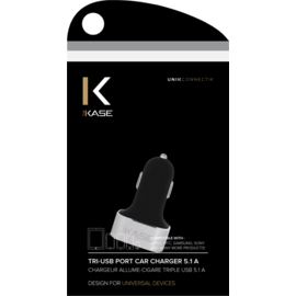 5.1A Chargeur allume-cigare triple USB pour Smartphones et Tablettes, Argent