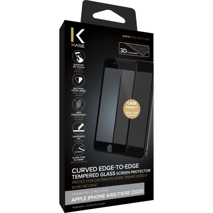 Curved Edge-to-Edge Tempered Glass Screen Protector for Apple iPhone 6/6s/7/8/SE 2020, Black
