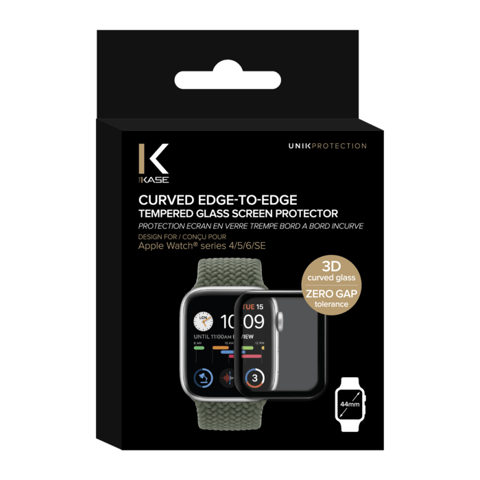 Protection d'&eacute;cran en verre tremp&eacute; Bord &agrave; Bord Incurv&eacute; pour Apple Watch&reg; Series 4/5/6/SE 44mm