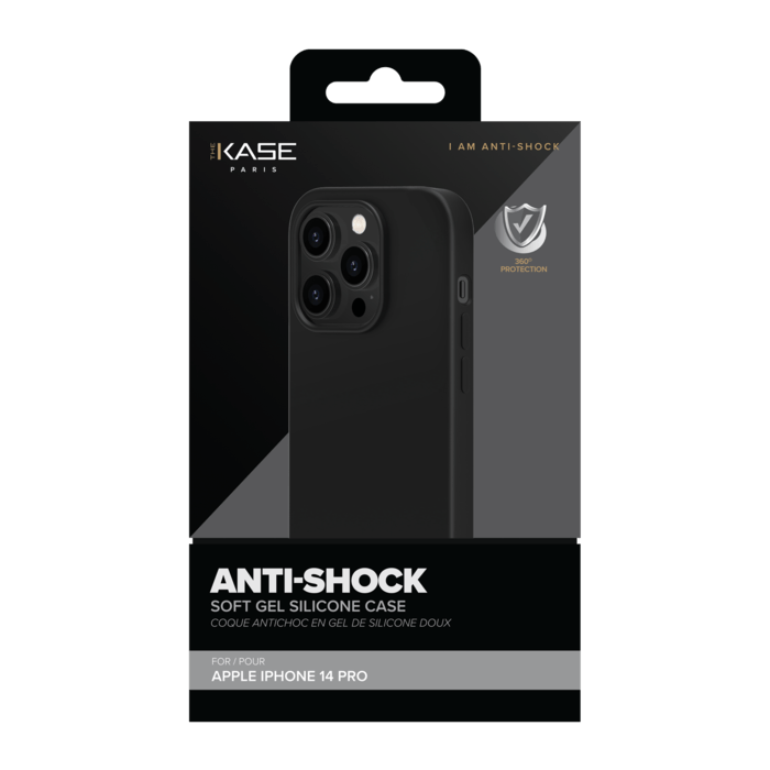 Coque antichoc en gel de silicone doux pour Apple iPhone 14 Pro, Noir satin