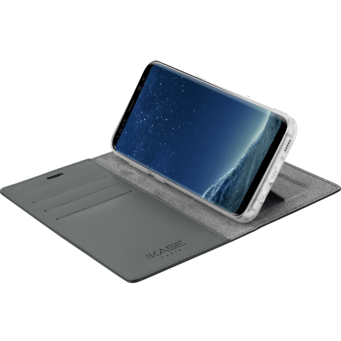 Diarycase Coque clapet en cuir v&eacute;ritable avec support aimant&eacute; pour Samsung Galaxy S8+, Noir L&eacute;zard