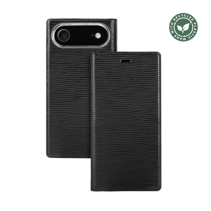 Diarycase 2.0 Coque clapet en cuir v&eacute;ritable avec support aimant&eacute; et fabriqu&eacute; avec un &eacute;tui en plastique recycl&eacute; pour Apple iPhone Air, Noir Minuit