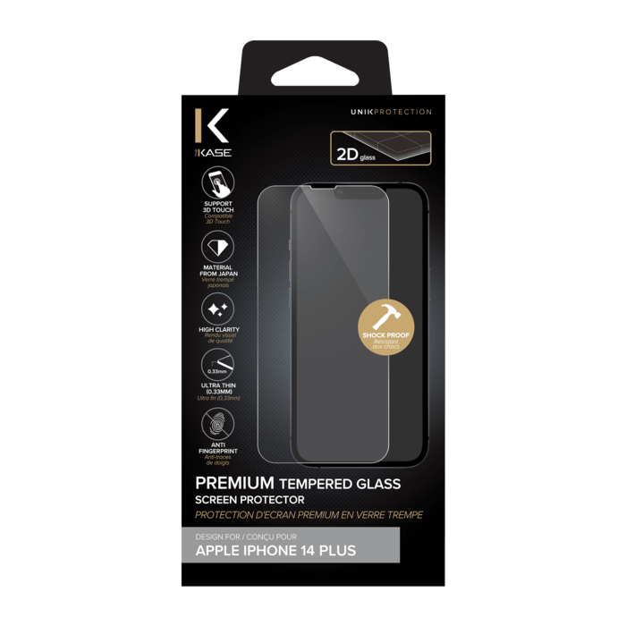 Protecteur d'&eacute;cran en verre tremp&eacute; de qualit&eacute; sup&eacute;rieure pour Apple iPhone 14 Plus, transparent