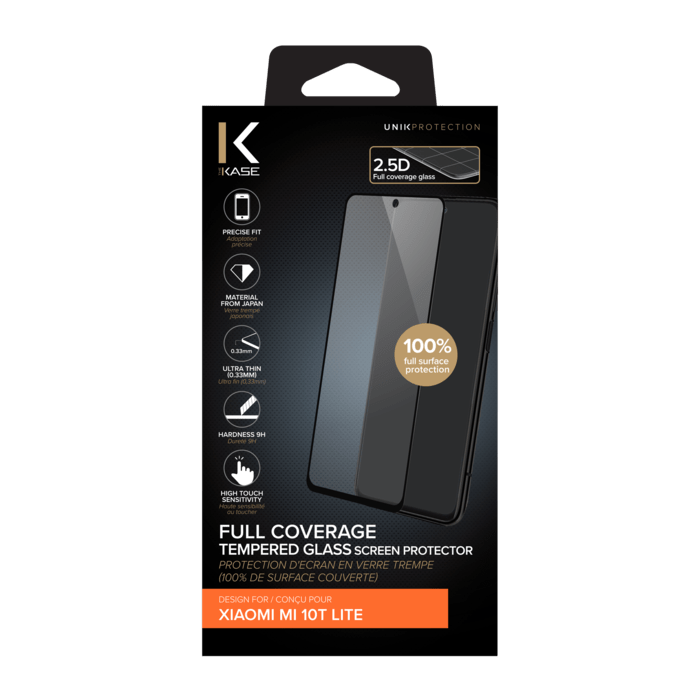 Protection d'écran en verre trempé (100% de surface couverte) pour Xiaomi 10T Lite, Noir
