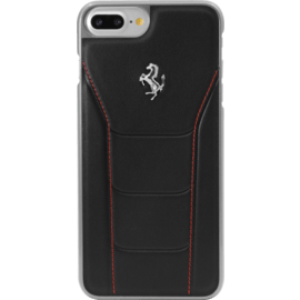 Ferrari 488 Coque en cuir veritable pour Apple iPhone 6 Plus/ 6s Plus/ 7 Plus/ 8 Plus, Noir/Logo cheval argent