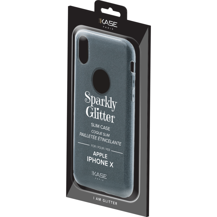 Coque slim&nbsp;paillet&eacute;e &eacute;tincelante pour Apple iPhone X, Noir