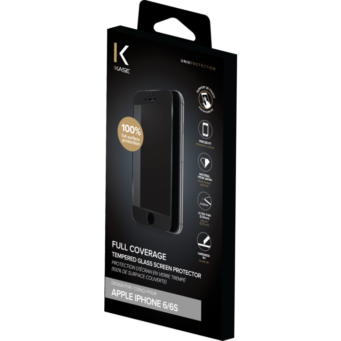 Protection d'&eacute;cran en verre tremp&eacute; (100% de surface couverte) pour iPhone 6/6s, Noir