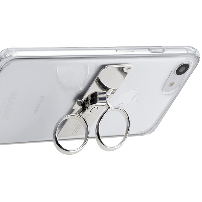 Double Anneaux Accroche & Support Smartphone, Barre Métallique Argentée